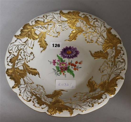 A gilt and floral Meissen dish